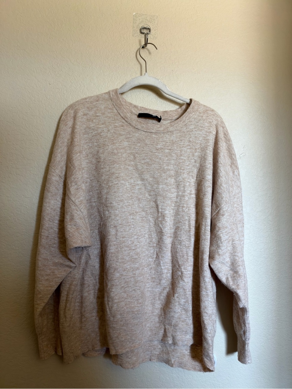 Jenni Kayne Crewneck Sweater Sz L Heather Tan Wool Blend Loose Fit